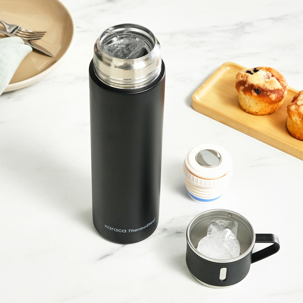 Karaca Thermosteel Nature Bardaklı Çelik Sızdırmaz Termos Siyah 550 ml görseli 4