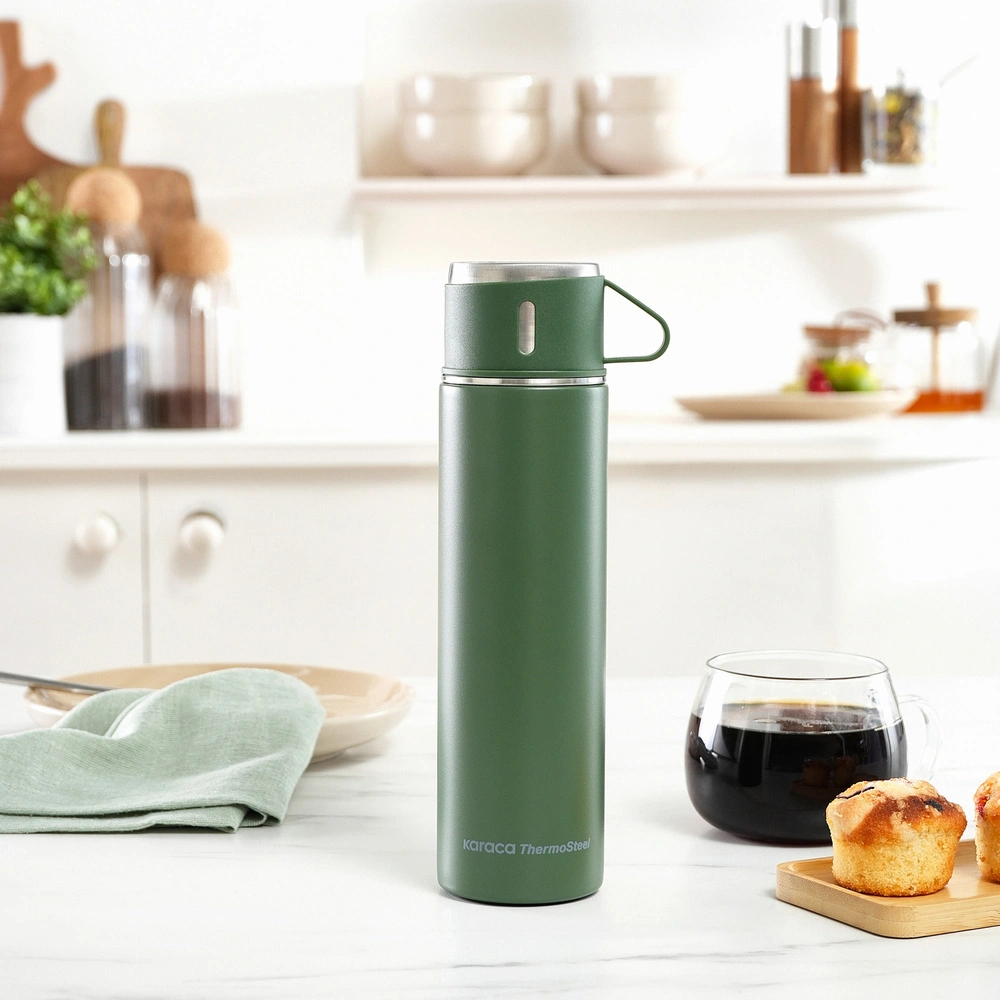 Karaca Thermosteel Nature Bardaklı Çelik Sızdırmaz Termos Haki 500 ml görseli 1