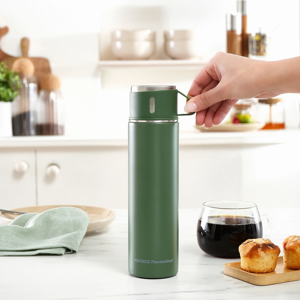 Karaca Thermosteel Nature Bardaklı Çelik Sızdırmaz Termos Haki 500 ml görseli 5