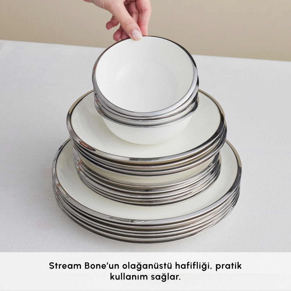 Karaca Stream Bone Ekinoks 53 Parça 12 Kişilik Yemek Takımı Platin görseli 6