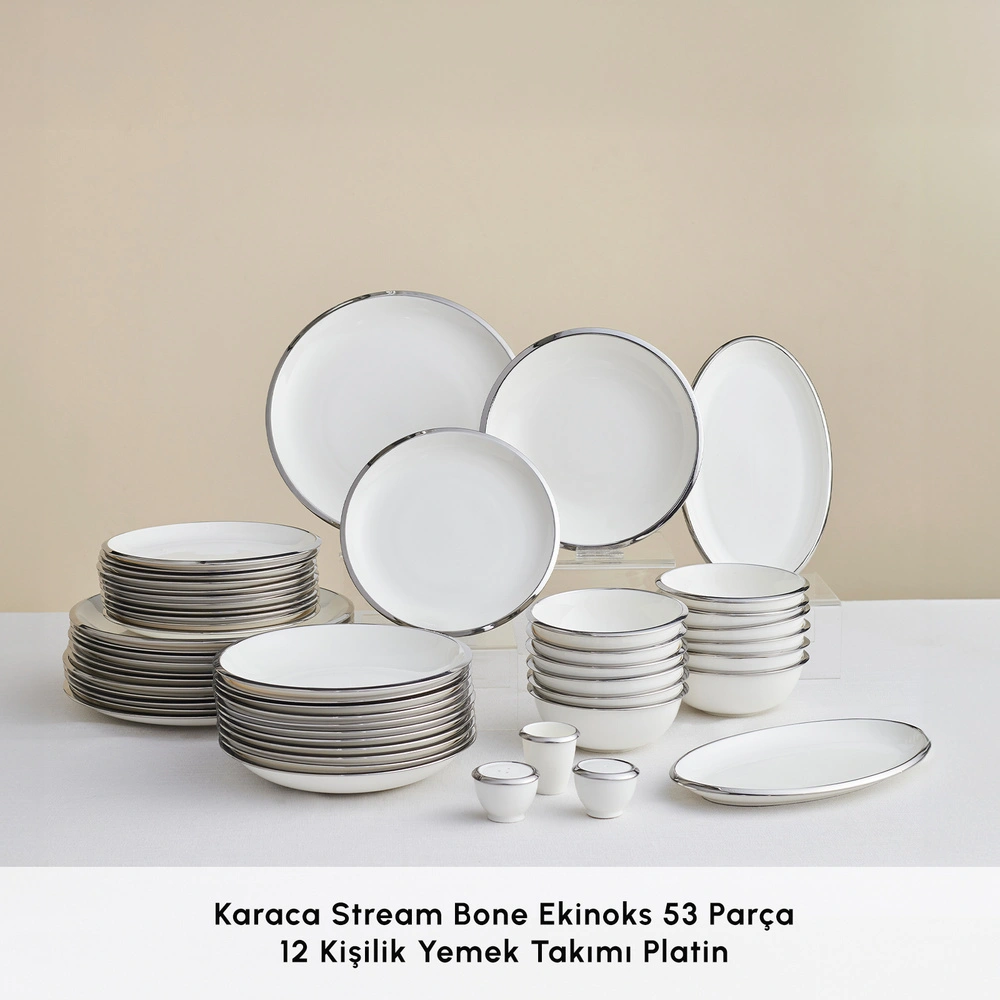 Karaca Stream Bone Ekinoks 53 Parça 12 Kişilik Yemek Takımı Platin görseli 3