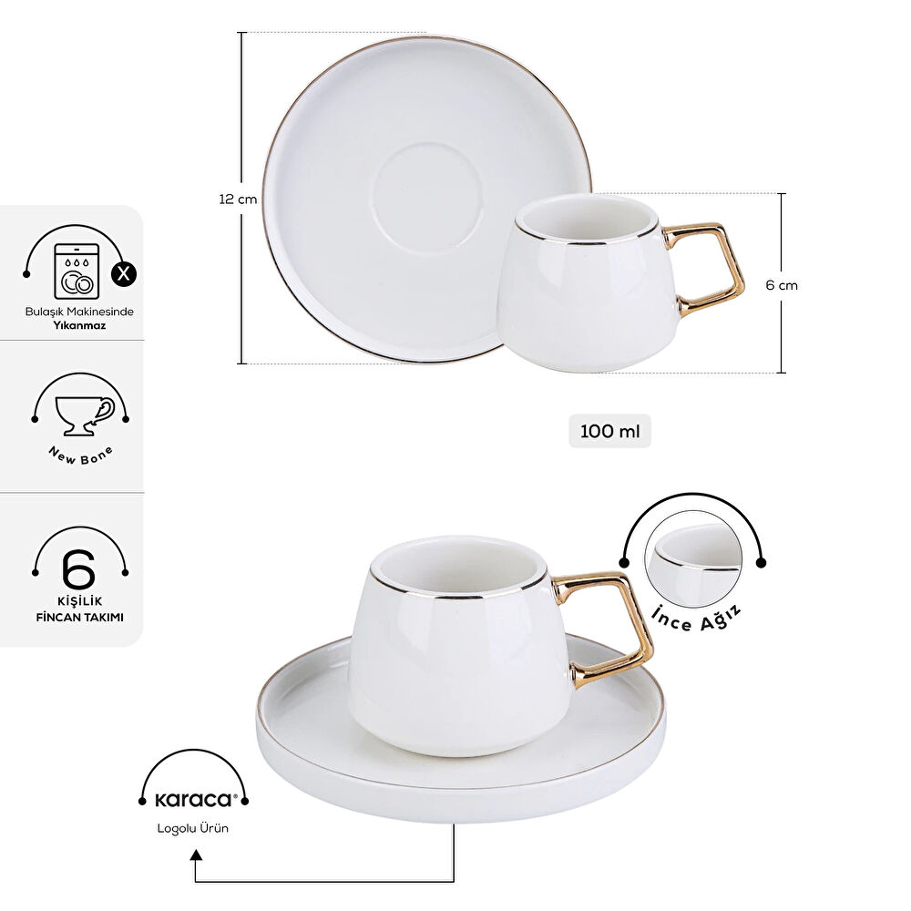 Karaca Streamline Saturn 6 Kişilik Kahve Fincan Takımı 100 ml Gold thumbnail 2