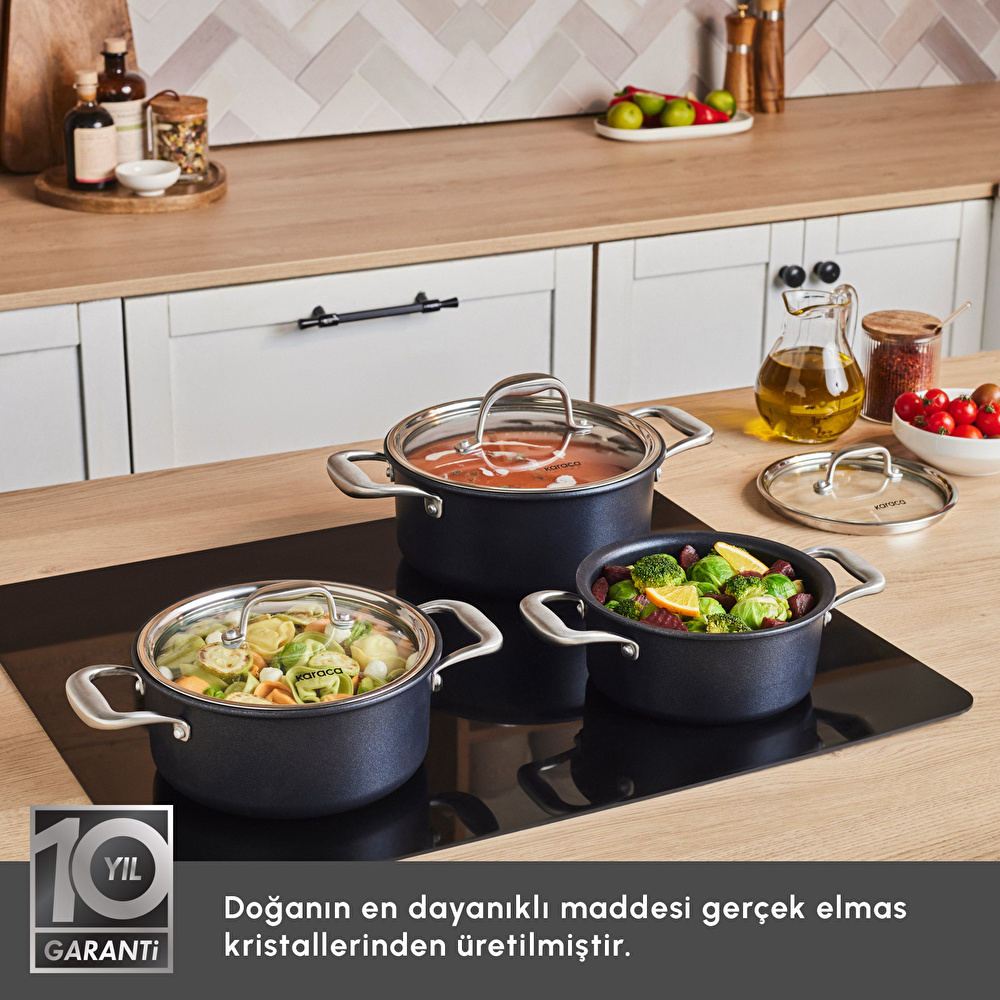 Karaca Biodiamond Pro İndüksiyon Tabanlı 6 Parça Tencere Seti görseli 3