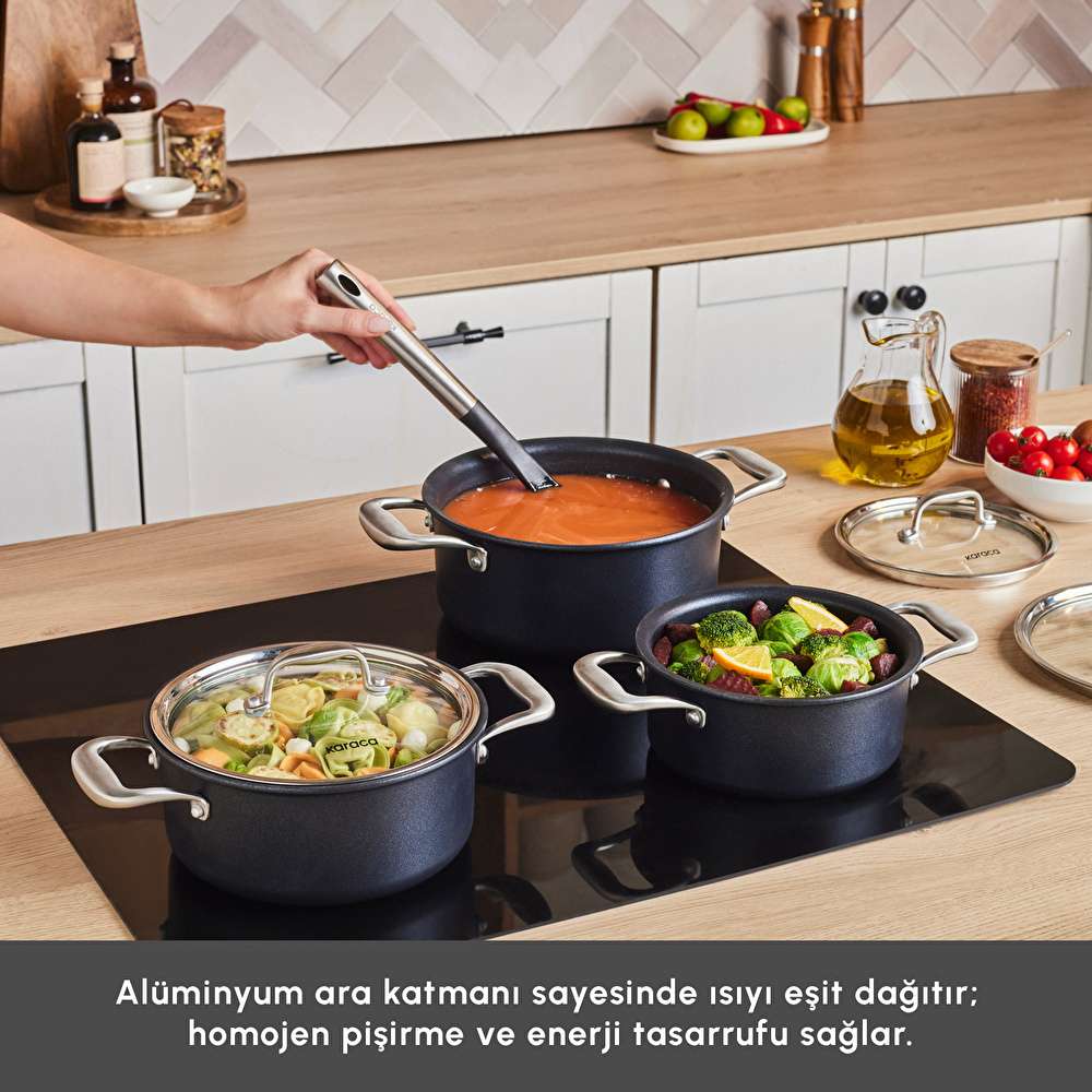 Karaca Biodiamond Pro İndüksiyon Tabanlı 6 Parça Tencere Seti görseli 4