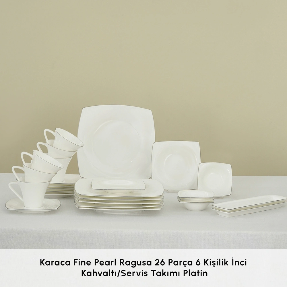 Karaca Fine Pearl Ragusa 26 Parça 6 Kişilik İnci Kahvaltı/Servis Takımı Platin görseli 3