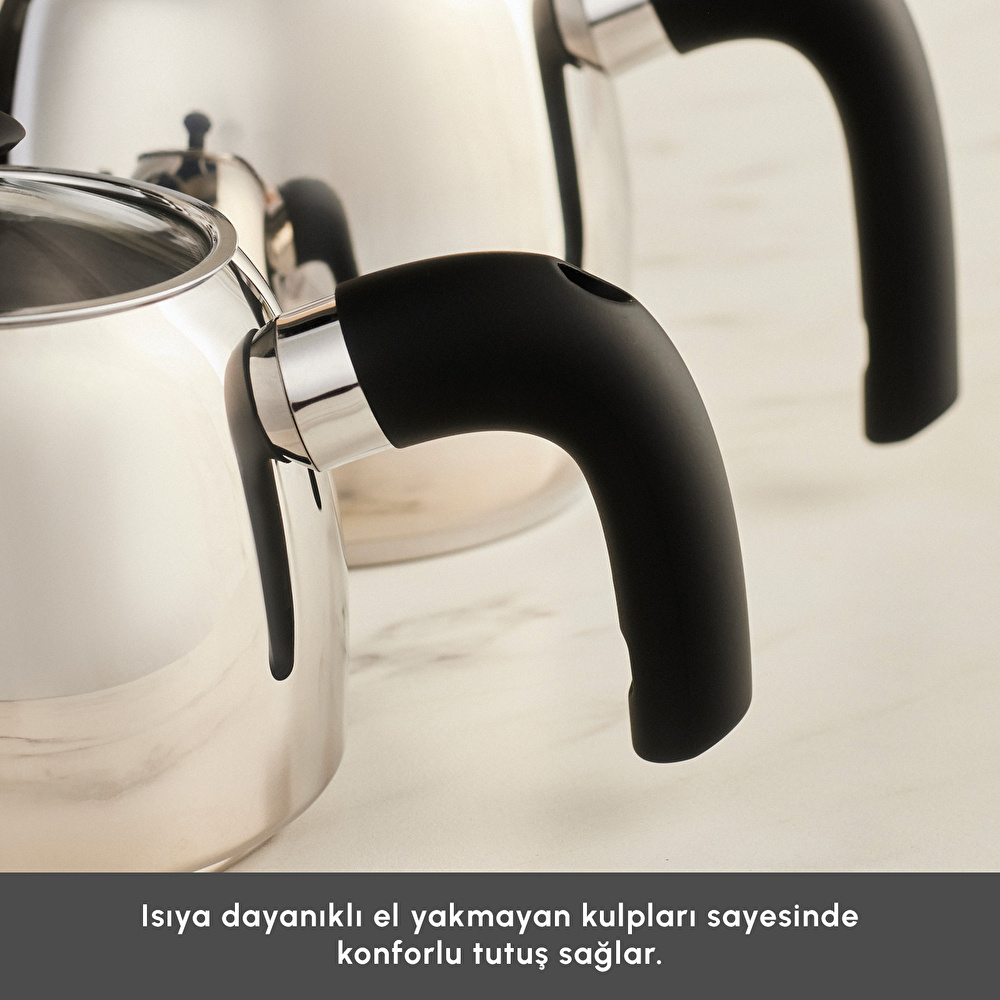 Karaca New Galya Buhar Kapaklı İndüksiyon Tabanlı Midi Çaydanlık Takımı 1,1L & 2,1L görseli 7