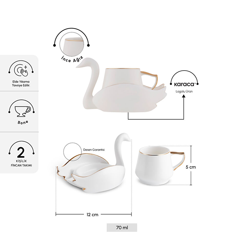 Karaca Kuğu 2 Kişilik Kahve Fincan Takımı 70 ml thumbnail 2