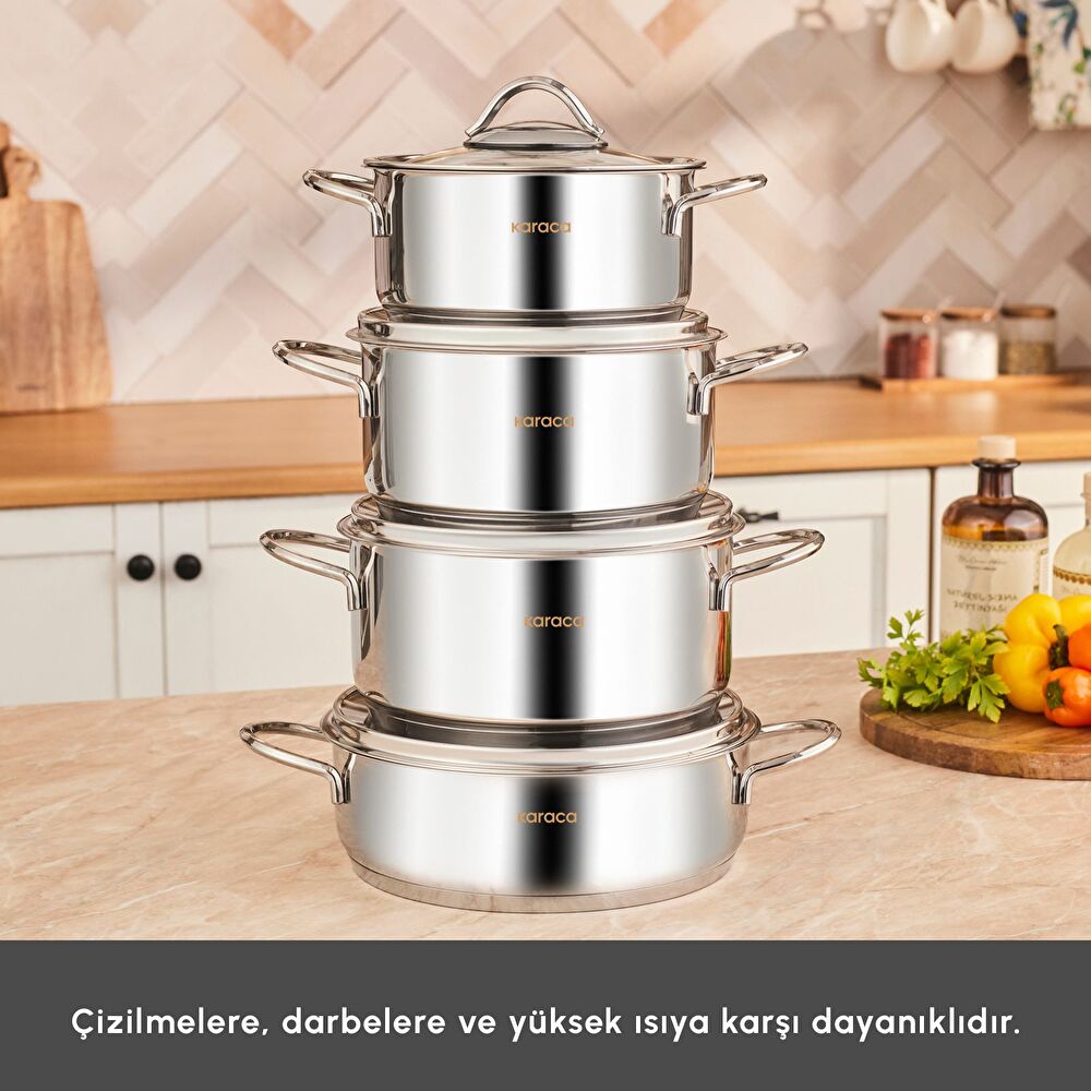 Karaca Powersteel Pekin 316+ İndüksiyon Tabanlı 8 Parça Çelik Tencere Seti thumbnail 4