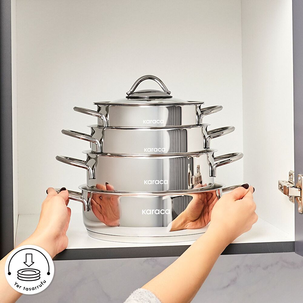 Karaca Powersteel Pekin 316+ İndüksiyon Tabanlı 8 Parça Çelik Tencere Seti thumbnail 5