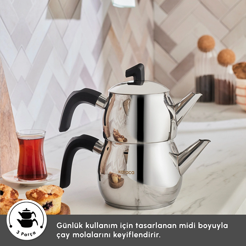 Karaca Belinay İndüksiyon Tabanlı Midi Siyah Çaydanlık Takımı görseli 5