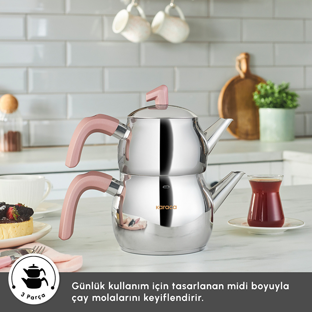 Karaca Belinay İndüksiyon Tabanlı Midi Rose Çaydanlık Takımı görseli 8