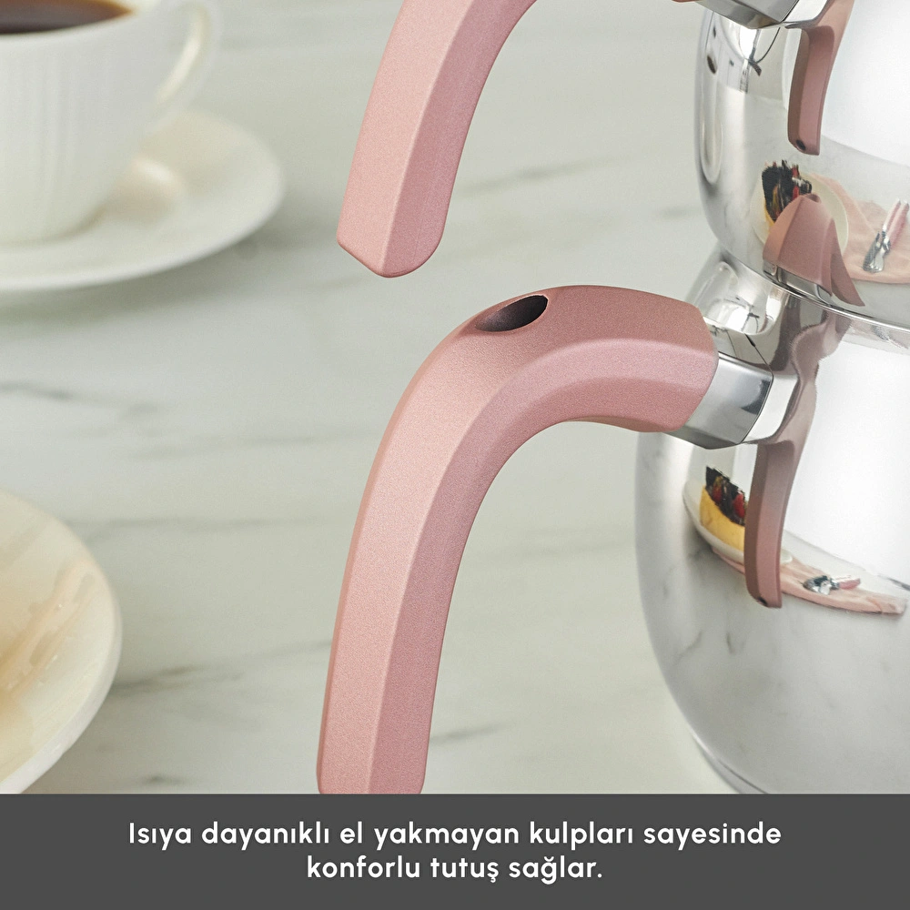 Karaca Belinay İndüksiyon Tabanlı Midi Rose Çaydanlık Takımı görseli 3