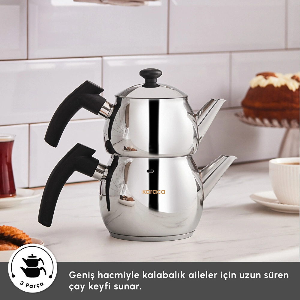 Karaca Adelya İndüksiyon Tabanlı Mini Boy Siyah Çaydanlık Takımı görseli 5