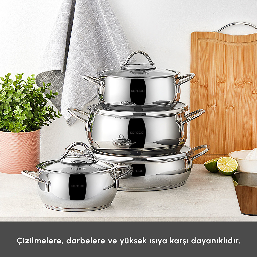 Karaca Urla İndüksiyon Tabanlı 8 Parça Çelik Tencere Seti görseli 4