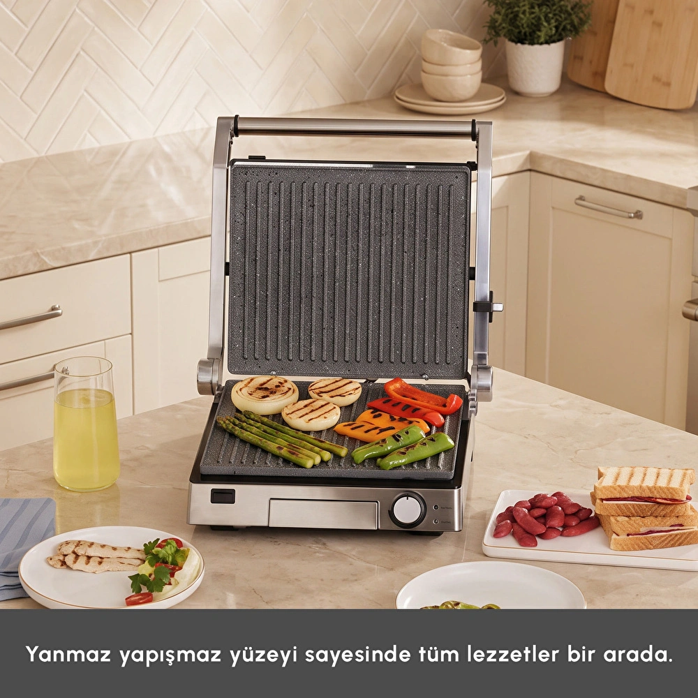Karaca Biogranit 6 Dilim Kapasiteli Paslanmaz Çelik Izgara ve Tost Makinesi Inox 2000W görseli 3