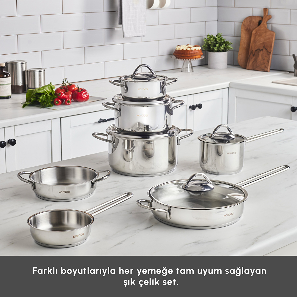 Karaca Ada İndüksiyon Tabanlı 12 Parça Çelik Tencere Seti V2 görseli 2