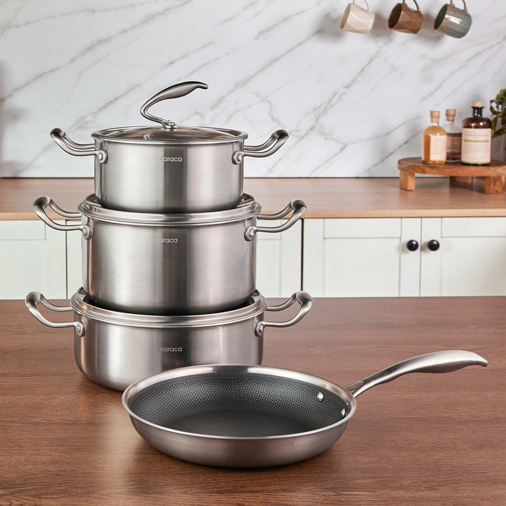 Karaca Powersteel 5Ply 316+ İndüksiyon Tabanlı 7 Parça Çelik Tencere ve Tava Seti görseli 7