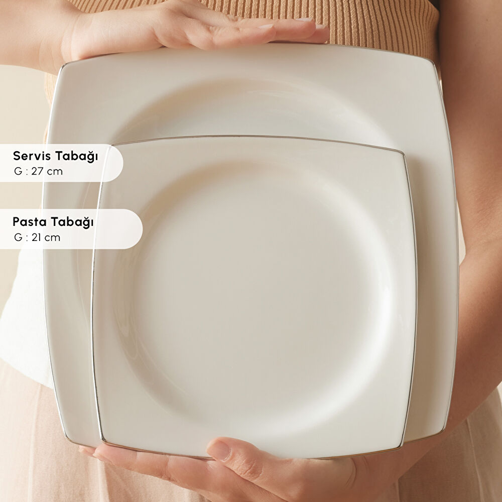 Karaca Square Bone Talia 60 Parça 12 Kişilik Yemek Takımı Platin thumbnail 7