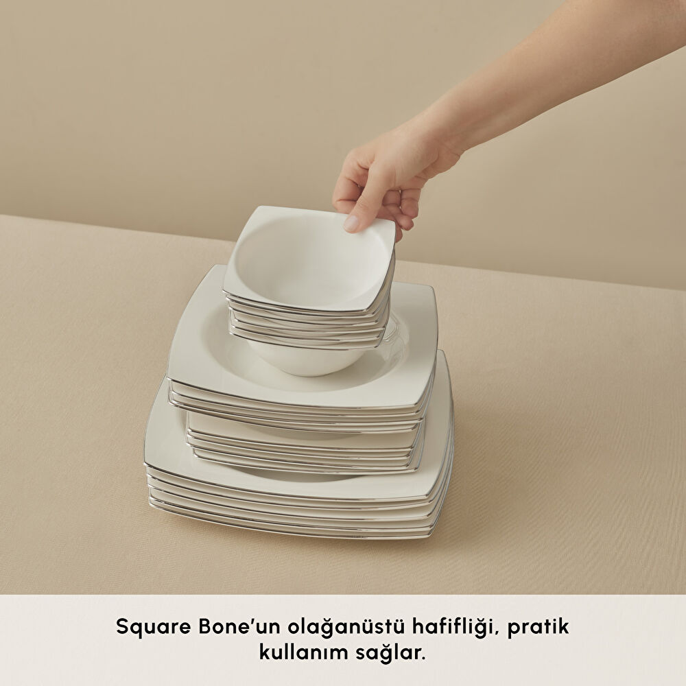 Karaca Square Bone Talia 60 Parça 12 Kişilik Yemek Takımı Platin thumbnail 6