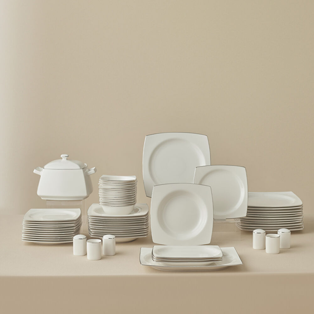 Karaca Square Bone Talia 60 Parça 12 Kişilik Yemek Takımı Platin