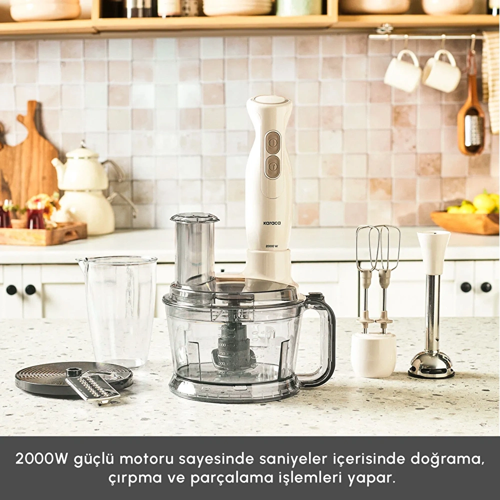 Karaca Pro Multimax 6 in 1 Çok Amaçlı Mutfak Robotu 2000W Iconic Beige görseli 3