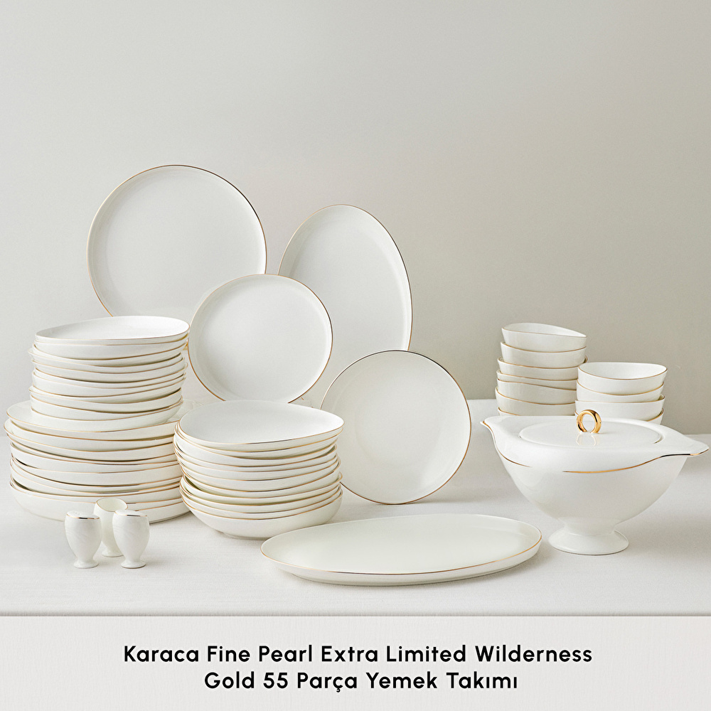 Karaca Red Carpet Collection Fine Pearl Extra Wilderness 55 Parça 12 Kişilik Yemek Takımı Gold görseli 3