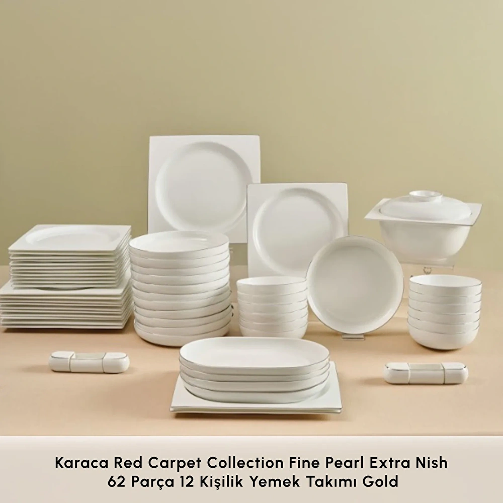 Karaca Red Carpet Collection Fine Pearl Extra Nish 62 Parça 12 Kişilik Yemek Takımı Gold görseli 3
