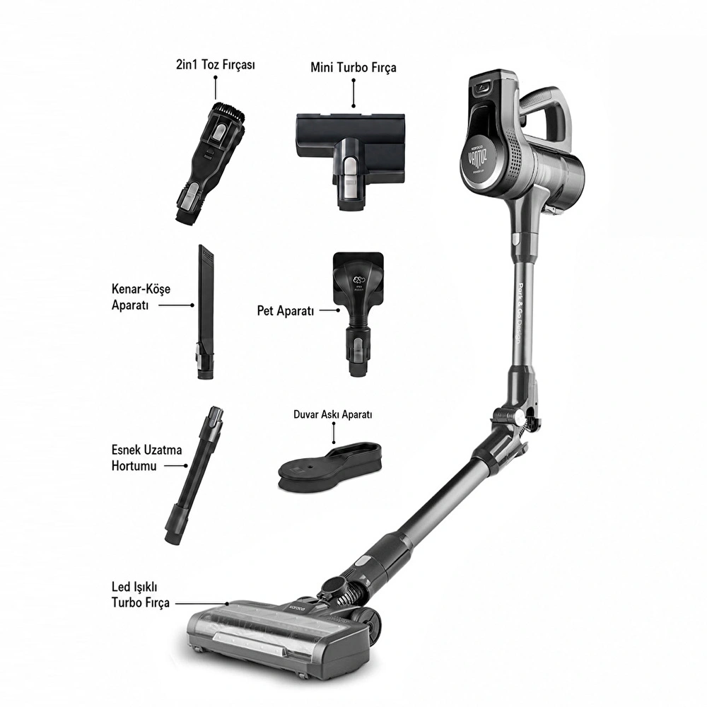Karaca Vantuz Power Up Pro Dikey Süpürge Black Chrome görseli 2