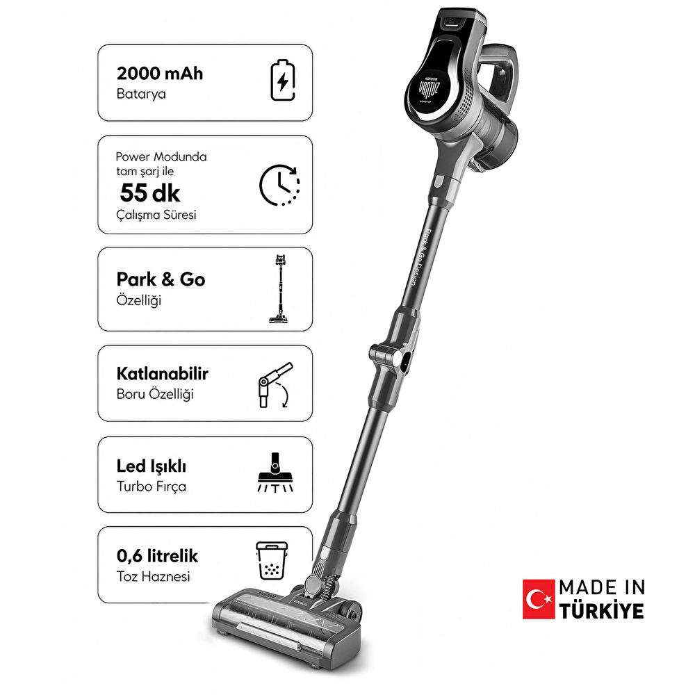 Karaca Vantuz Power Up Pro Dikey Süpürge Black Chrome görseli 3