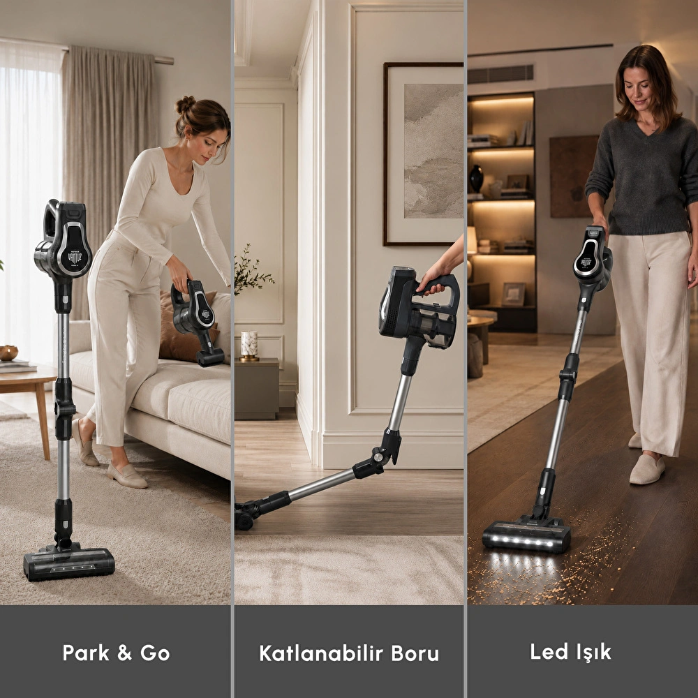 Karaca Vantuz Power Up Pro Dikey Süpürge Black Chrome görseli 4