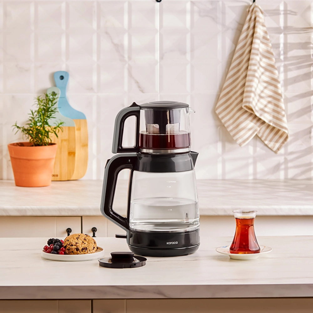 Karaca Glass Tea XL 2 in1 Cam Çay Makinesi Space Gray | Karaca