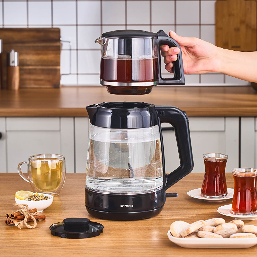 Karaca Glass Tea XL 2 in 1 Cam Çay Makinesi Shiny Black görseli 3