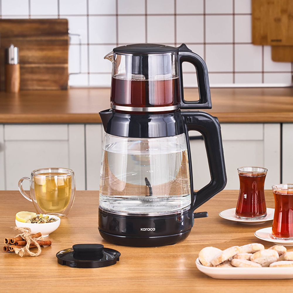 Karaca Glass Tea XL 2 in 1 Cam Çay Makinesi Shiny Black görseli 1