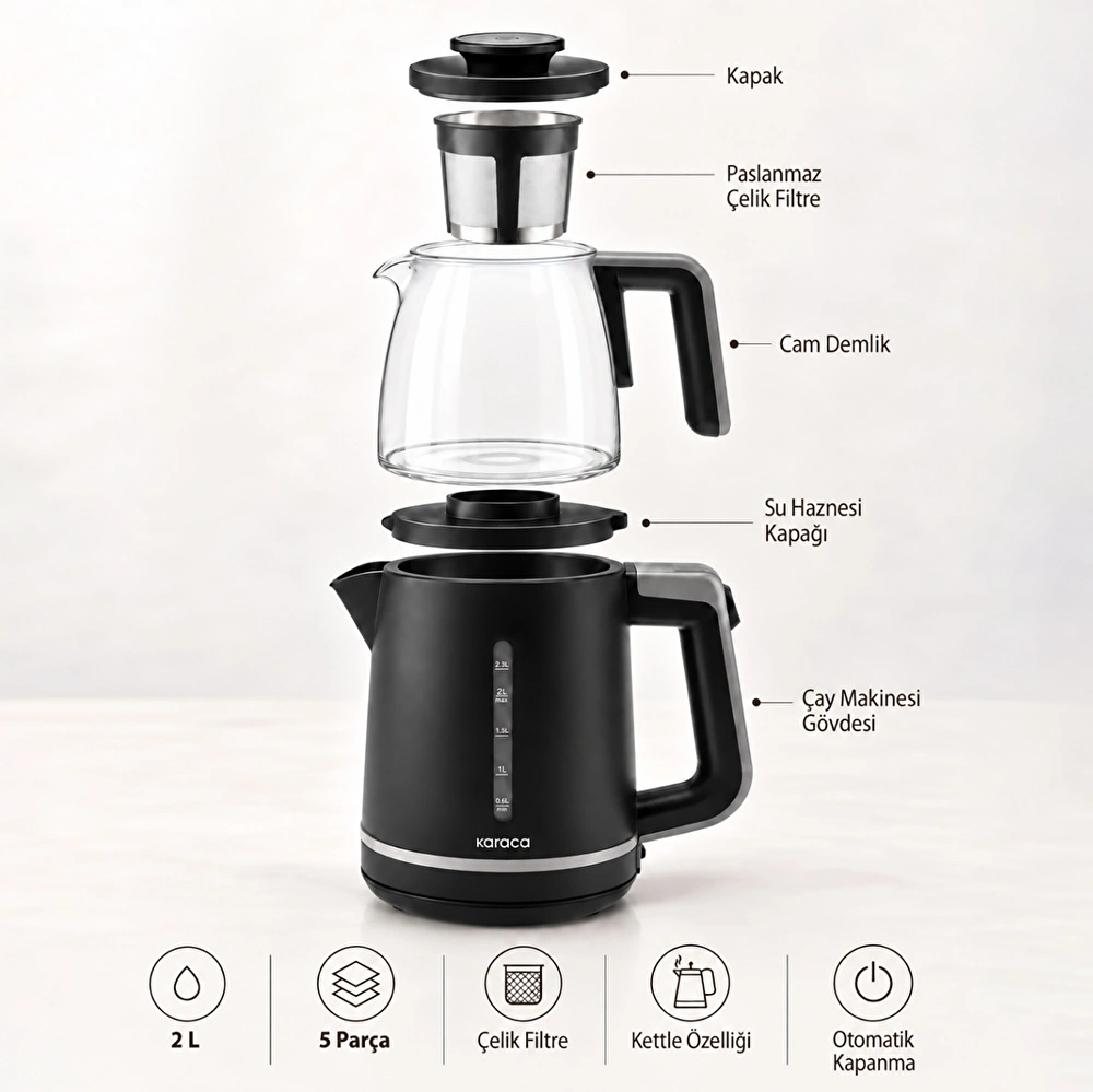 Karaca Maxi Tea XL Çay Makinesi Space Gray görseli 2