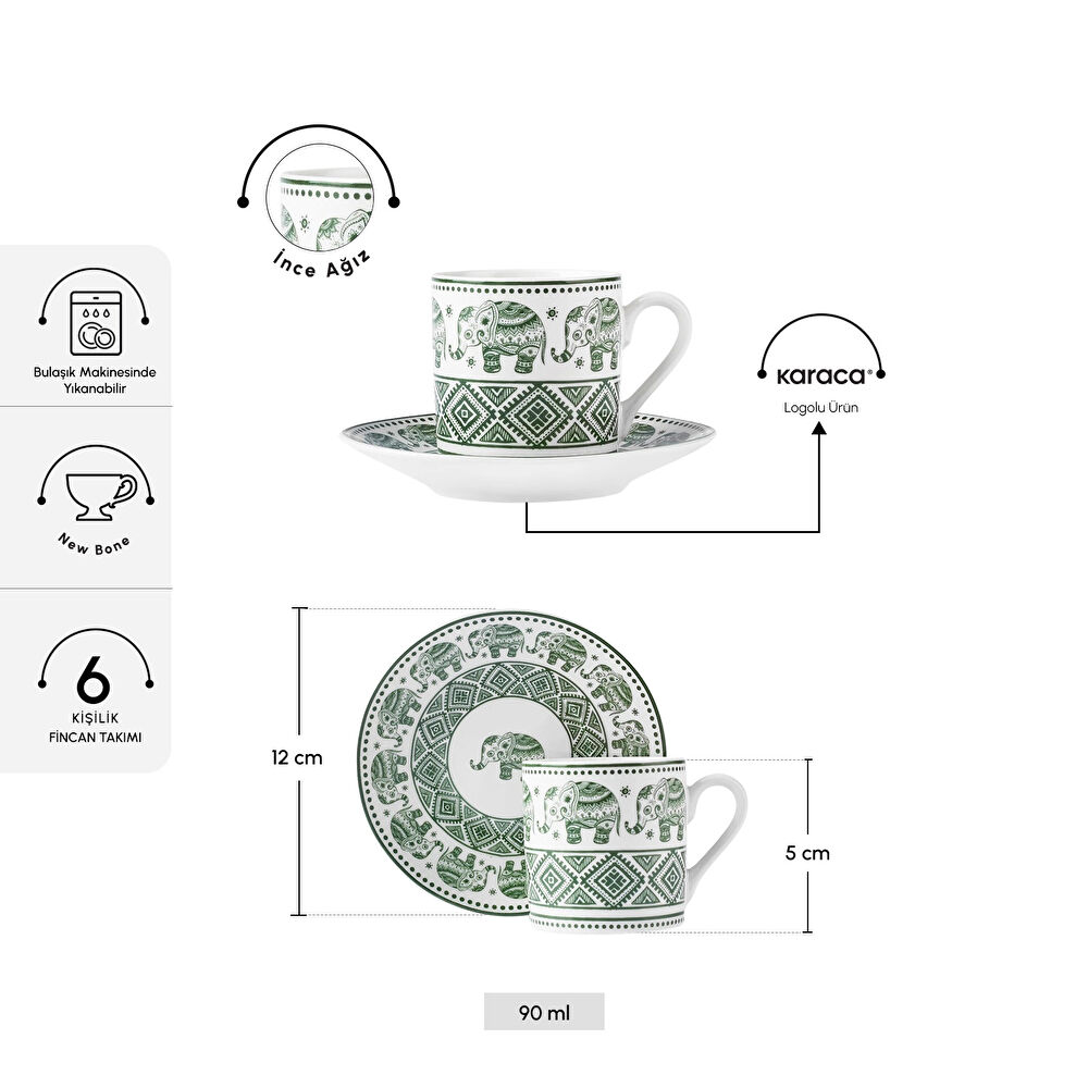 Karaca Teri 6 Kişilik Kahve Fincanı 90 ml thumbnail 3