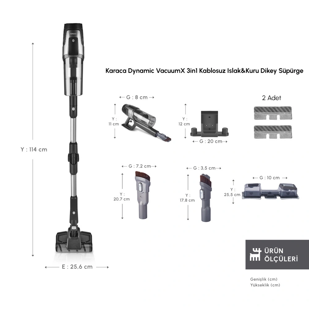 Karaca Dynamic Vacuumx 3 in 1 Kablosuz Islak Kuru Dikey Süpürge görseli 3