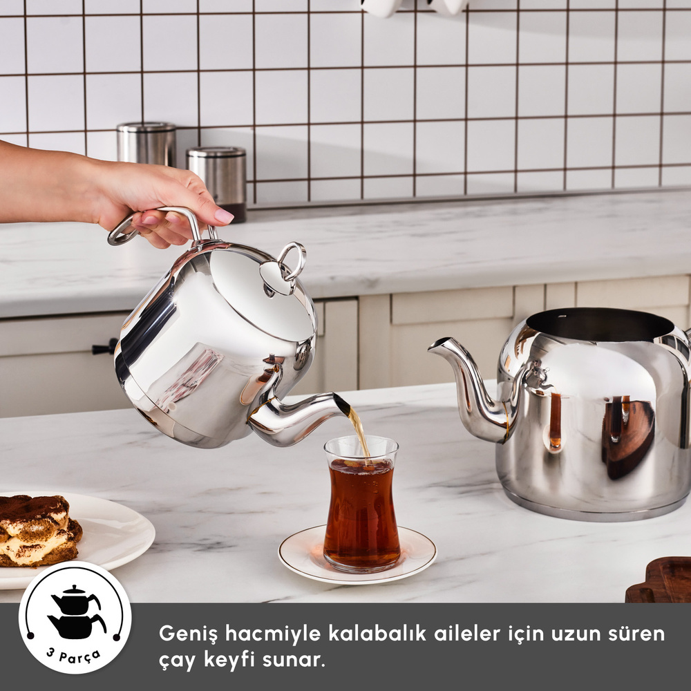 Karaca Deren Devrilmez İndüksiyon Tabanlı Maxi Boy Çaydanlık Takımı görseli 5