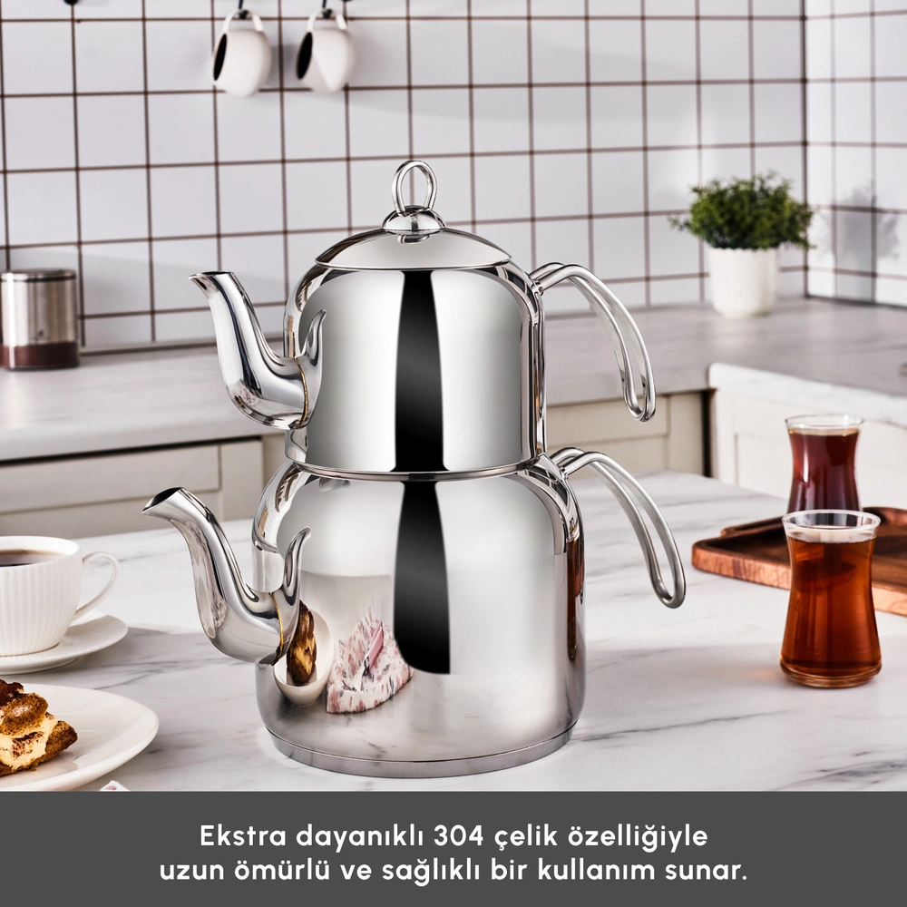Karaca Deren Devrilmez İndüksiyon Tabanlı Maxi Boy Çaydanlık Takımı görseli 6