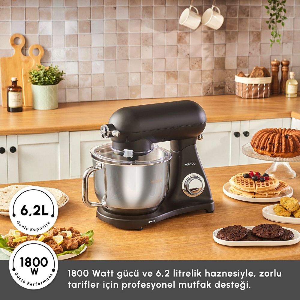 Karaca Powercast Chef Döküm Hamur Yoğurma Makinesi  Matte Black 1800W 6,2L görseli 3