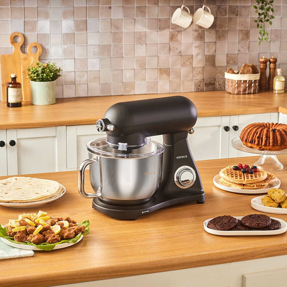 Karaca Powercast Chef Döküm Hamur Yoğurma Makinesi  Matte Black 1800W 6,2L görseli 1