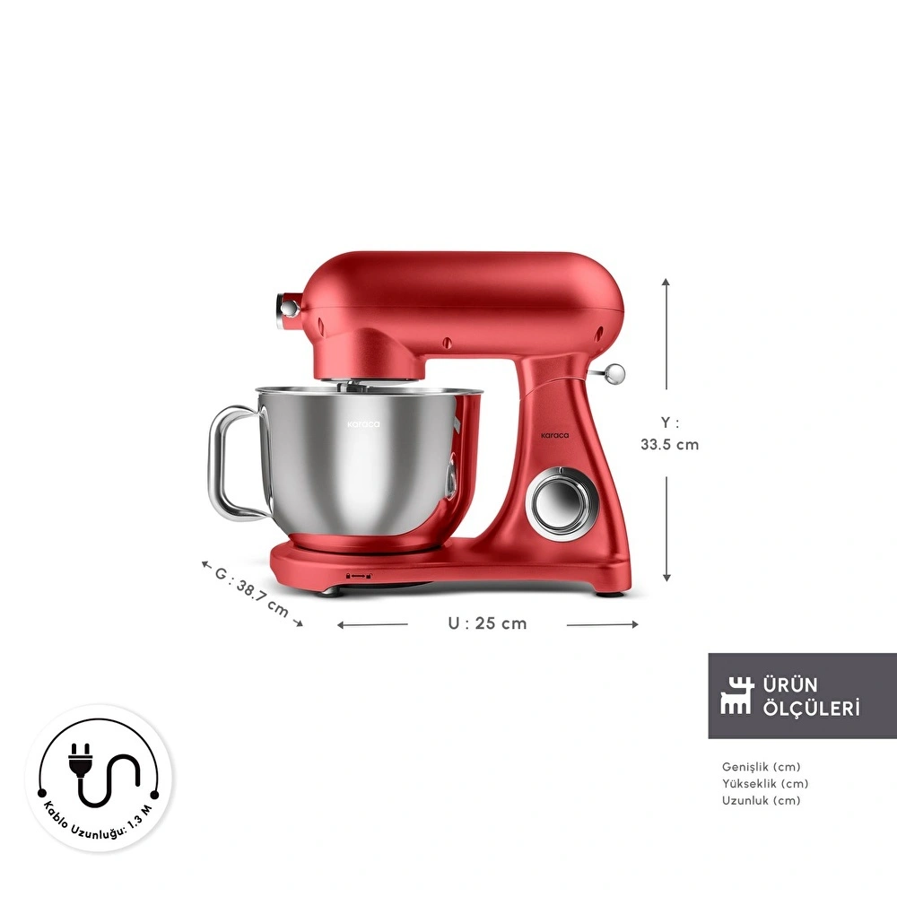 Karaca Powercast Chef Döküm Stand Mikser Red Mutfak Şefi 1800W 6,2 Lt  görseli 2