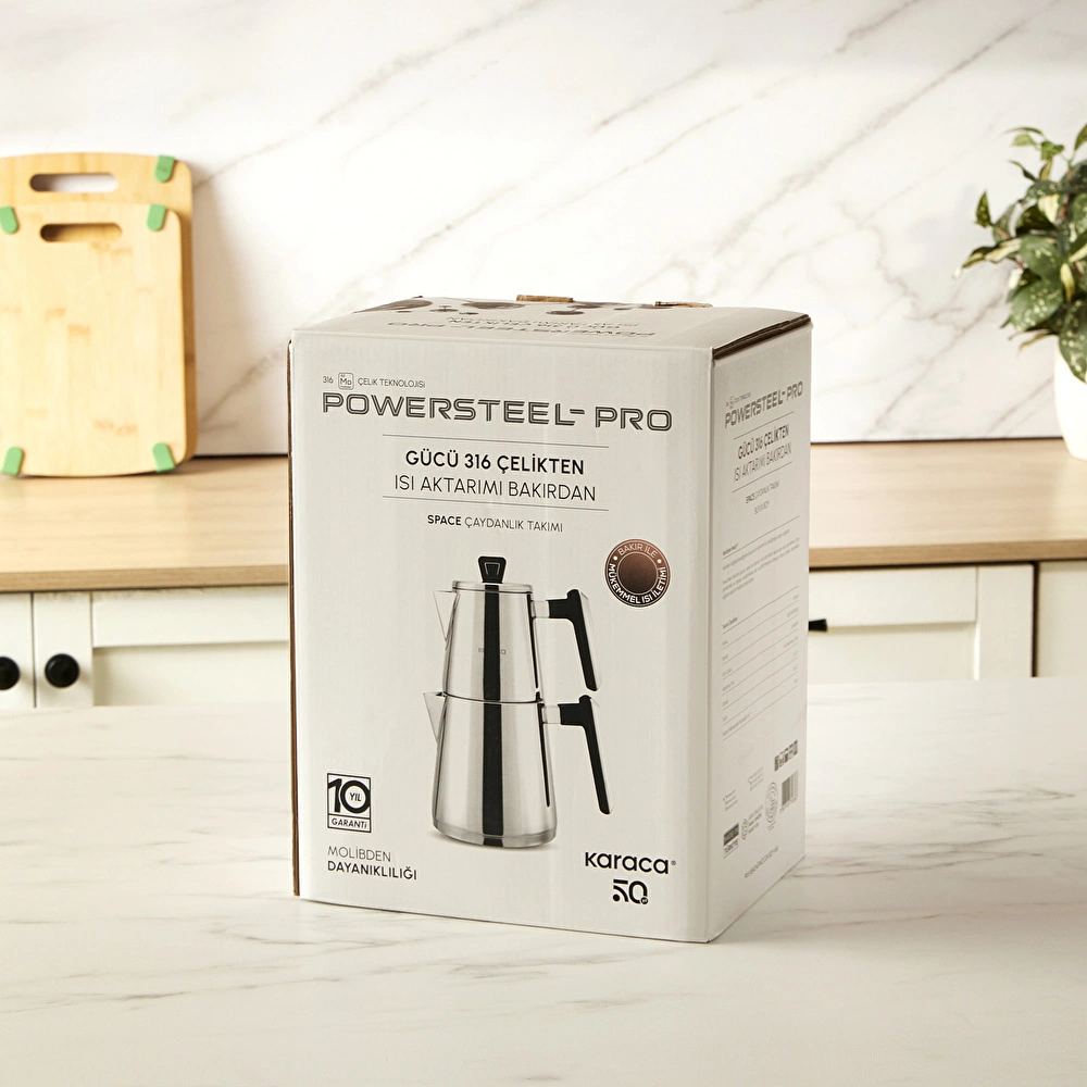 Karaca Powersteel Pro 316+ Space Maxi Çelik İndüksiyon Tabanlı Çaydanlık Takımı görseli 5