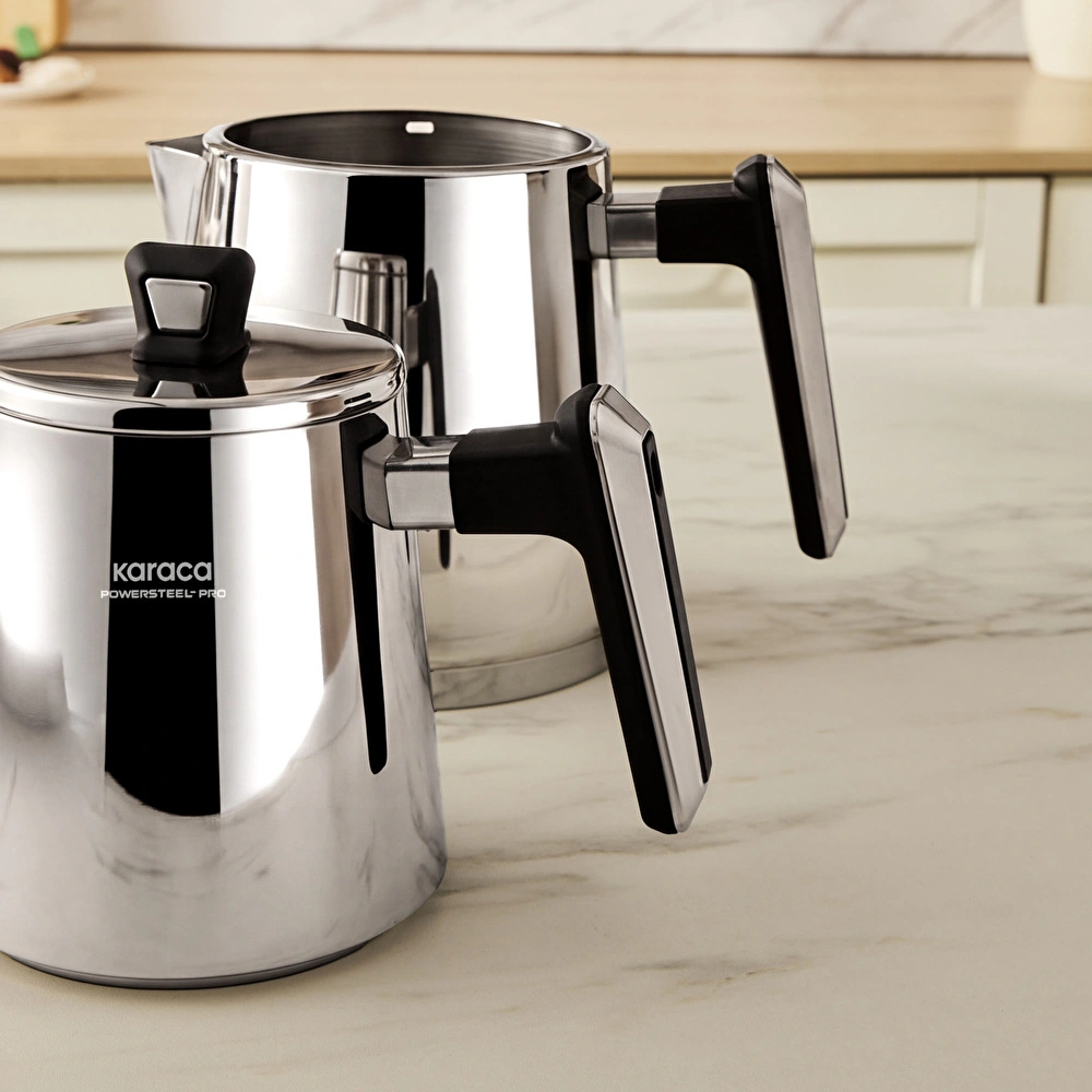 Karaca Powersteel Pro 316+ Space Maxi Çelik İndüksiyon Tabanlı Çaydanlık Takımı görseli 2