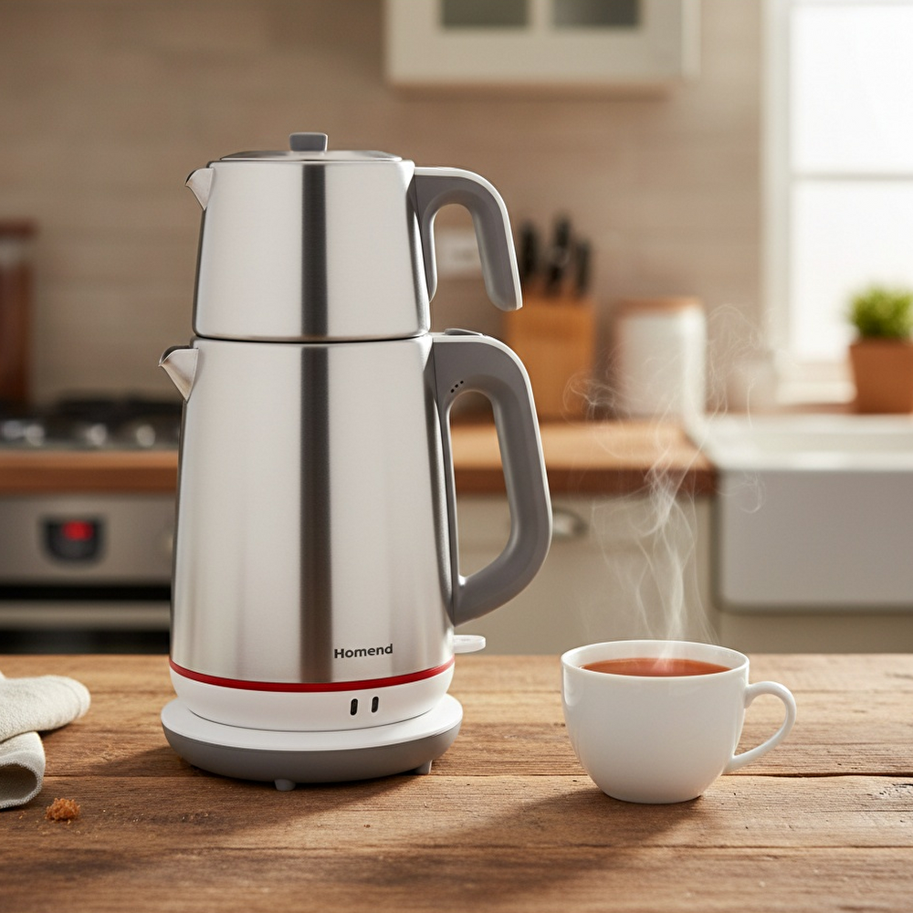 Homend Royaltea 1710h Çelik Çay Makinesi Inox Beyaz görseli 1