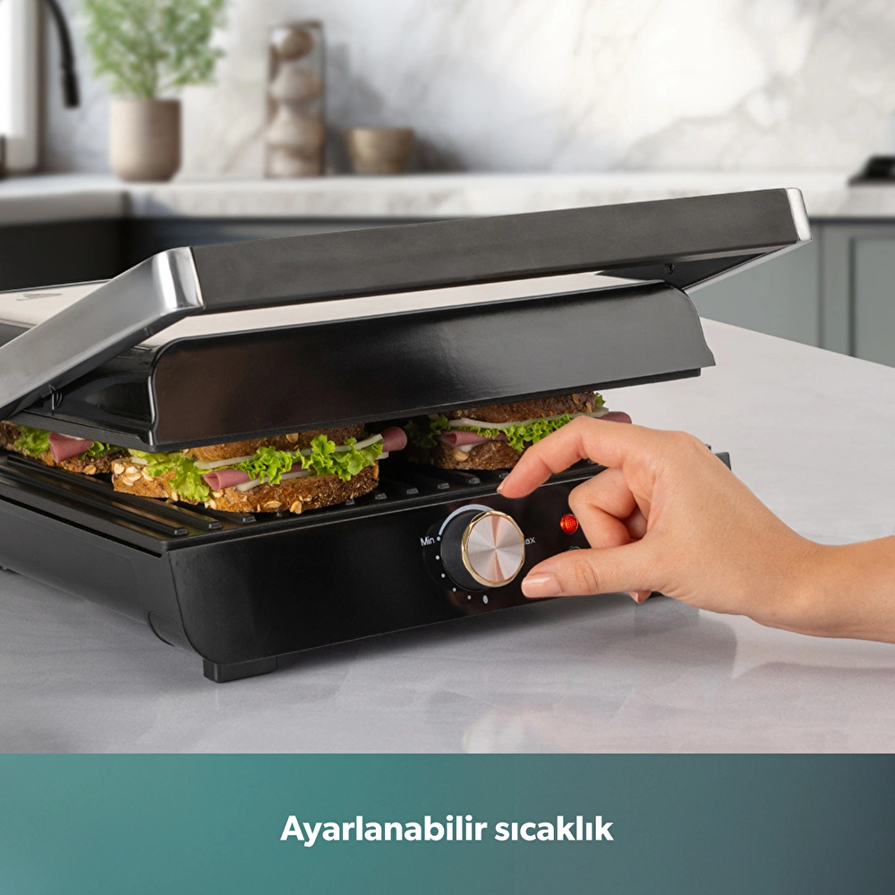 Homend Grilliant 1356H Inox Gövdeli Döküm Plakalı Tost ve Izgara Makinesi görseli 3