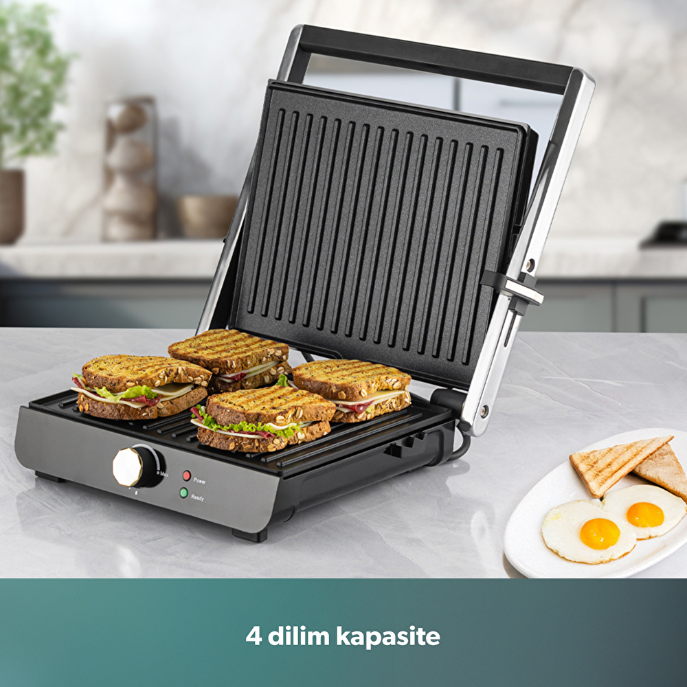 Homend Grilliant 1356H Inox Gövdeli Döküm Plakalı Tost ve Izgara Makinesi görseli 5