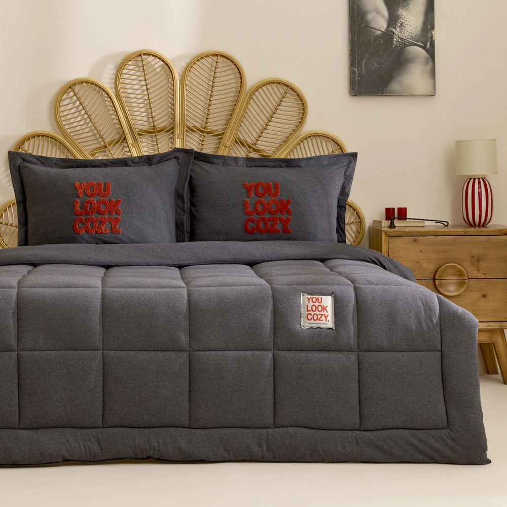 Karaca Home Motto Cotton Comfort Çift Kişilik Antrasit Uyku Seti görseli 1