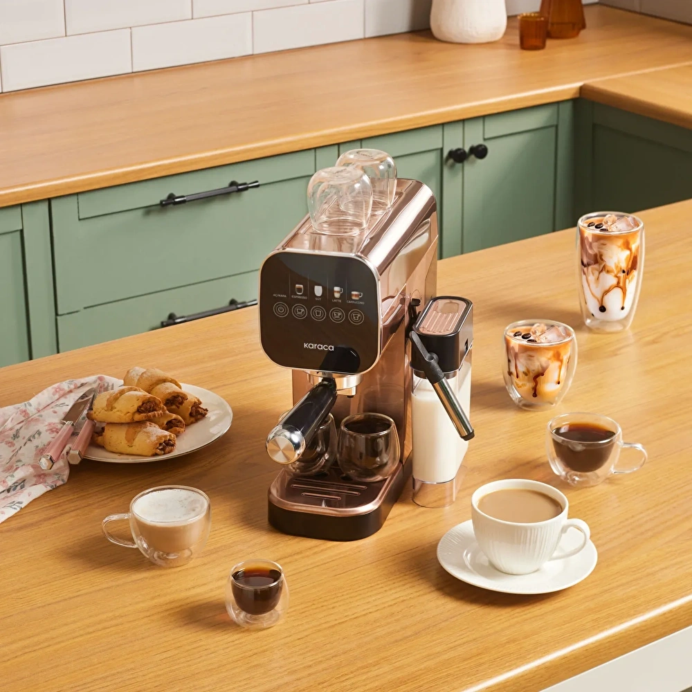 Karaca MyCaffe Barista S20 Entegre Süt Hazneli Otomatik Espresso ve Latte Makinesi Amber 900 ml 1360W görseli 1