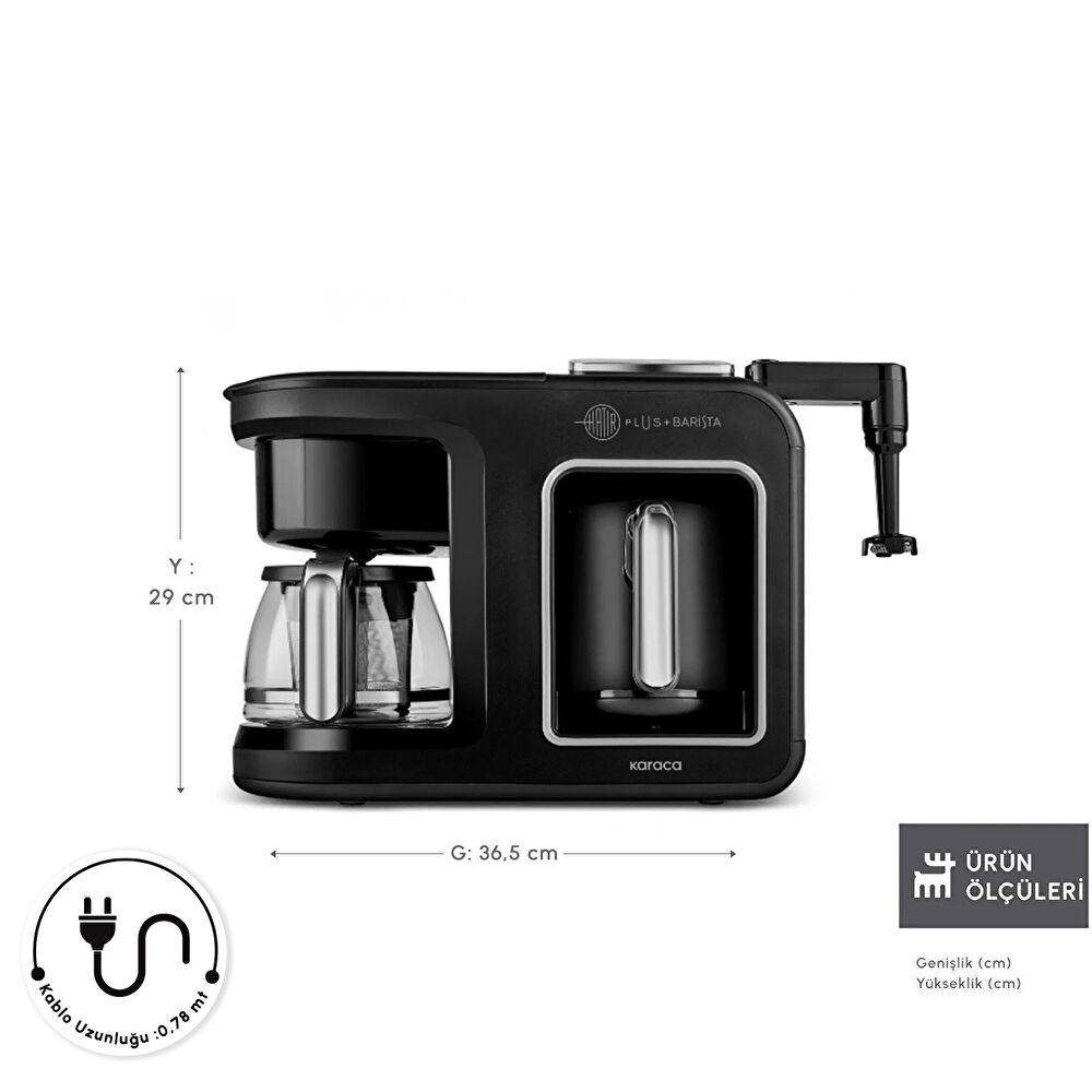 Karaca Hatır Plus Barista 6 in 1 Latte Cappuccino ve Közde Türk Kahve Makinesi Black Silver thumbnail 2