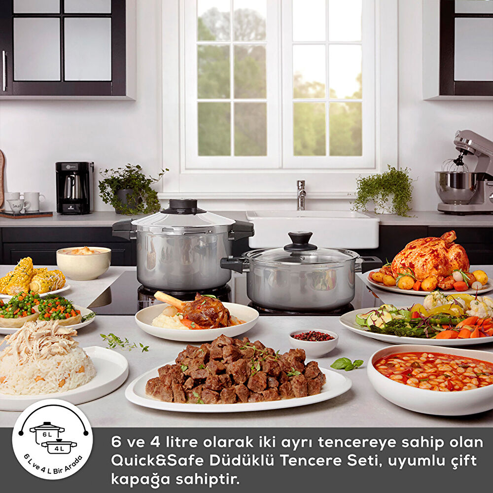 Karaca Quick and Safe İndüksiyon Tabanlı Düdüklü Tencere Seti 4+6 Lt thumbnail 4
